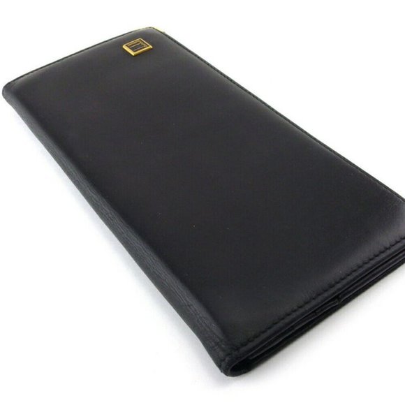 Dunhill Long Wallet Logo Plate Leather Auth USED L3591 - Picture 3 of 8